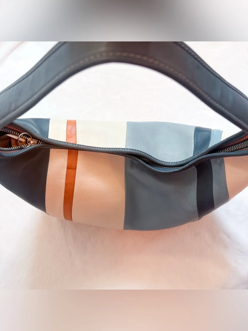 Vintage Coach Rare Ergo Y2K Blue Striped Leather Large Hobo Bag 9298 *Flaws* GUC